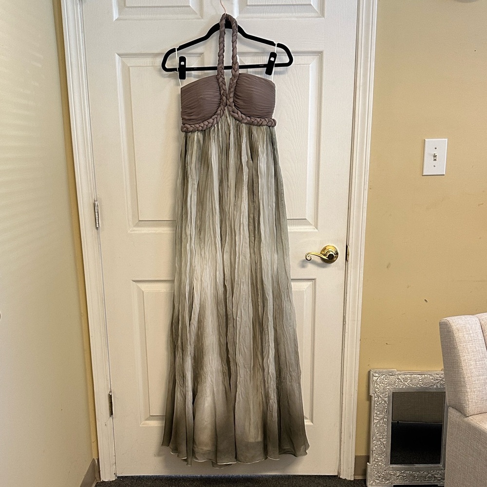 Conie Fox Elegant Braided Halter Maxi Dress in Gray
